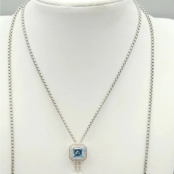 David Yurman Novella Y Neclase Blue Topaz and Pave Diamonds - Picture 5 of 16